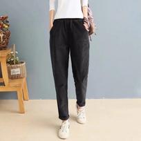 Moteriškos velvetinės kelnės Rudeninės ilgos kelnės Laisvas elastingas juosmuo Laisvas Pantalon Palazzo Moteriškas prašmatnus ropė XXXL juoda