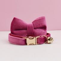 Katės reikmenys Aksominis katės antkaklis Personalizuotas katės antkaklis su vardine plokštele, varpeliu, peteliške Graviruoti antkakliai katei S for Neck 16-26cm rožinė