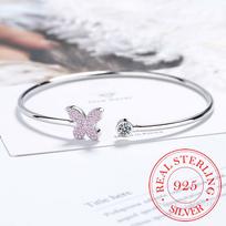 925 sterlingo sidabro krištolinės drugelio/laumžirgio/širdelės pakabukų apyrankės moterims, apyrankė ir bangle vestuvėms, gimtadienio vakarėliui, papuošalai white