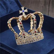 Vyriška Kryžiaus Karūna barokinė Nuotakos Vestuvių karūna Karališka Karalienės Karaliaus Tiara gimtadienio vakarėlis pasirodymas Galvos aksesuarai Diadema papuošalai