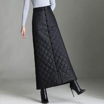Pūkinė medvilninė maxi suknelė Žieminė su sagomis Šilta Moteriška XXXXL black