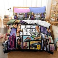 3D animacinio žaidimo „Grand Theft Auto“ antklodės užvalkalas su pagalvės užvalkalu, patalynės komplektas, viengulė lova, dvigulė lova, dvigulė lova, karalienės dydžio lova, kambario dekoras 70x133cm 2pcs