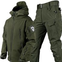 Vyriški šilti kostiumai lauke Atsparūs šalčiui ir šilti plius aksominiai pastorinti drabužiai rudens ir žiemos Soft Shell plius dydžio striukės ir krovininės kelnės L žalia