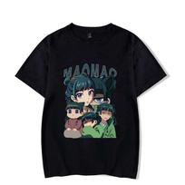 Anime vaistininkės dienoraštis Mao Mao spausdintas Harajuku mada vasarinis laisvas apvalios apykaklės kasdienis medvilninis trumpomis rankovėmis viršus marškinėliai moterims L juoda