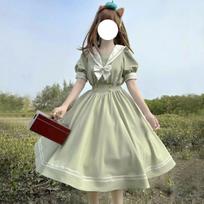 Minkšta Sesutė Mielos Lolitos Suknelės Moterims Saldžios Pūstos Rankovės Lieknos Studentės Suknelės Šventė Retro Mergaitės Kaspinas Jūreiviškas Apykaklė Vestidos XL žalia