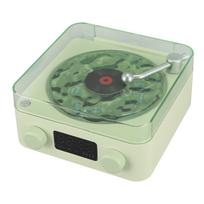 Vinilo grotuvo stiliaus Bluetooth garsiakalbis su naktine lempute ir laiko rodymu 3 viename daugiafunkcis mažas žalia