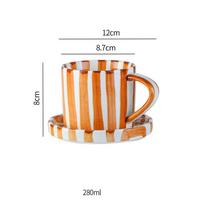 Minimalistinis dryžuotas rankų darbo puodelio ir lėkštelės rinkinys, keraminis puodelis pienui ir kavai, 280 ml / 9,5 oz popietinės arbatos kavos puodelis, namų gėrim 200-400ml šokoladas