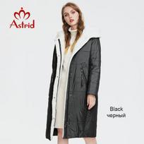 Astrid moteriškas žieminis parkas ilgas pliušinis paminkštintas paltas moterims 2025 m. Oversize šilti drabužiai su kailiu gobtuvu viršutinis drabužis AT-10090 L juoda