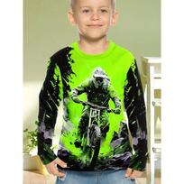 Summer Round Neck 3D Off-road Bike Riding Pattern Printed Top Fashionable and Casual Long Sleeved Children's Boy T-shirts 120