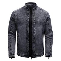 Vyriška Slim Fit elastinga džinsinė striukė su aksominiu pamušalu - Stovinti apykaklė, madinga rudens/žiemos kasdienė apranga 3XL juoda