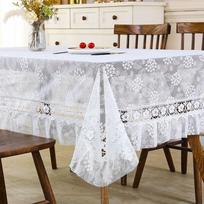 Elegantiškas prancūziškas baltas nėriniuotas staltiesė - stačiakampė, plaunamas poliesteris, tuščiaviduris dizainas, tinkama restorano ir svetainės dekoravimui 110 * 160 rectangle