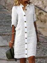 2024 Trendy V-Neck Button T-Shirt Dress - Casual, Short Sleeve, Fashionable Commute Style M balta