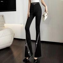 Korean Fashion Diamond Chain High Waist Flare Pants Women New Black Elastic Tassel Slim Sexy Casual Versatile Straight Trousers S juoda