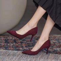 Madingi Seksualūs Smailianosiai Aukštakulniai Batai Moteriški Seklūs Biuro Siurbliai Batai Pavasariniai Suede Madingi Elegantiški 2024 Moteriški Naujo Stiliaus Stiletai 36 vyno raudonos spalvos