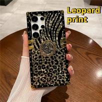 Feather Leopard Print Ring Cover Plating Phone Case For Samsung Galaxy S25FE S24 S23 A54 A51 A71 A52 A72 A82 A22 A20 A50 A70 A40 A60 A17 A26 M40 Flip7 Samsung A17 black