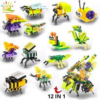 HUIQIBAO 12in1 Moc vabzdžių modelio statybiniai blokai Fly Bee City statybinių plytų rinkinys vaikams dėlionės surinkti žaislai vaikams no box