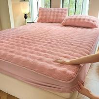 A klasės itin storas triušio kailio pliušinis priglundantis paklodės komplektas: Pieno Aksomo Pledas, Žieminis Sulankstomas Koralinio Vilnos Čiužinio Užvalkalas Single Fitted Sheet 1.2*2.0m