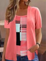 2025 Plus Size Women's Spring/Summer Fashion Patchwork Two-Piece Design 4XL rožinė