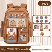 Didelės talpos kapibaros animacinių filmukų kuprinė - vandeniui atspari mokyklinė kuprinė vaikams Backpack + 3 Cards rudas mažas spalva