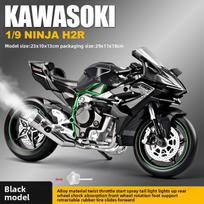 Simuliacinis purškiamas Kawasaki H2r motociklo modelis 1/9 mastelio simuliacinis lydinio lokomotyvo žaislų modelis berniukų automobilių kolekcija miniatiūra juoda