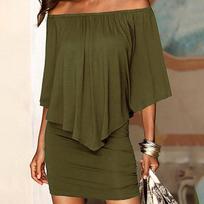 Moteriška laisva suknelė be pečių Vasarinė trumpomis rankovėmis, kutais, trumpas klubo sijonas S armijos žalia spalva