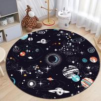 Kosmoso planetų rašto apvalus kilimas Miegamojo kilimėlis Kompiuterio kėdės sukamoji grindų danga Svetainės animacinis vaikų kambario kilimėlis 40x40cm gray