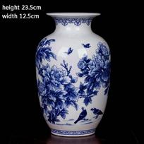 Jingdezhen keramika Naujas kinų bijūno gėlės vazonas Mėlynos ir baltos porceliano dekoracijos Svetainės plono kaulo porceliano vazono dekoras