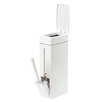 Slim Trash Can with Toilet Brush Holder Plastic Waste Bin Dustbin for Bathroom 1 white