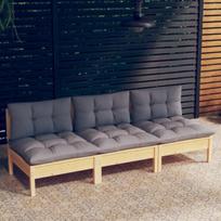 Trivietė sodo sofa su pilkomis pagalvėlėmis, ruda, Pilka