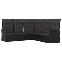 vidaXL Atlošiama kampinė sofa su pagalvėlėmis, juoda, poliratanas