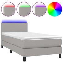 vidaXL Lova su spyruoklėmis/čiužiniu/LED, pilka, 100x200 cm, audinys