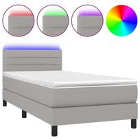 vidaXL Lova su spyruoklėmis/čiužiniu/LED, pilka, 100x200 cm, audinys