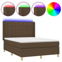 vidaXL Lova su spyruoklėmis/čiužiniu/LED, ruda, 140x190 cm, audinys