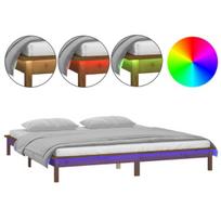 Lovos rėmas su LED, Medienos masyvas, 140x190cm, medaus ruda