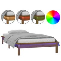 Lovos rėmas su LED, Medienos masyvas, 90x190cm, medaus ruda