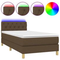 vidaXL Lova su spyruoklėmis/čiužiniu/LED, ruda, 80x200cm, audinys