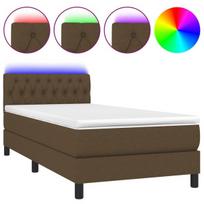 vidaXL Lova su spyruoklėmis/čiužiniu/LED, ruda, 90x200cm, audinys