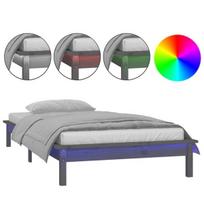 Lovos rėmas su LED, Medienos masyvas, 90x190cm, pilka