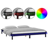 Lovos rėmas su LED, Medienos masyvas, 200x200cm, juoda