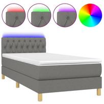 vidaXL Lova su spyruoklėmis/čiužiniu/LED, pilka, 90x190 cm, audinys