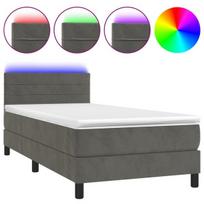 vidaXL Lova su spyruoklėmis/čiužiniu/LED, pilka, 90x200cm, aksomas