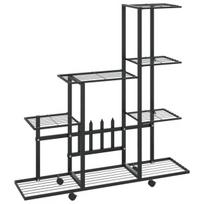 vidaXL Stovas augalams su ratukais, juodas, 94,5x25x92,5cm, metalas, Juoda