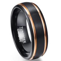 Men's Black Rose Gold Two-Tone Tungsten Ring with Electroplated Finish Size 11