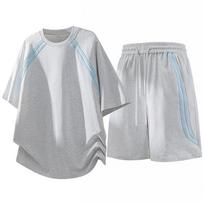 Men's 2026 Summer Bad Boy Short-Sleeve T-Shirt & Shorts Set Small tamsiai mėlyna spalva