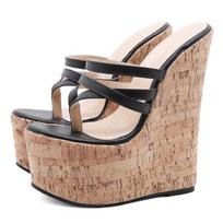 Eilyken Batai Nauji Super Aukštakulniai Platforminiai Pleištai Siaura juosta Suspaudžiamos šlepetės Moteriškos Sandalai Mules Šlepetės 18CM Pleištai Batai 35 juoda