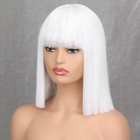 MISSQUEEN moteriškas madingas trumpas tiesus perukas su kirpčiukais Sintetinio pluošto pečių ilgio šviesus baltas Cosplay perukas wig