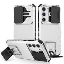 „Samsung Galaxy S23 Ultra Case“ slankiojančio fotoaparato objektyvo apsauga nuo šarvų stovo telefono dėklas, skirtas „Samsung S23 S 23 Plus“ galinis dangtelis For Galaxy S23 Ultra balta