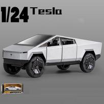 1:24 mastelio Cybertruck modelio pikapas, lydinio automobilių liejiniai, metaliniai žaislai, ištraukiami atgal elektroniniai žaislai su šviesomis ir muzika Dovana vaikams 23.5x8.5x8.5cm sidabras