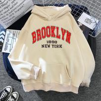 Moteriški ilgomis rankovėmis Bostono Brooklyno raidžių spausdinimo gobtuvas Moteriškas madingas paltas Didelis Niujorko megztukas Moteriški megztiniai Moteriški megztiniai Bruklino drabužiai M gray