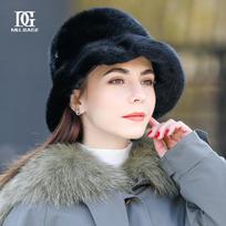 Moteriška audinės kepurė Nauja žieminė audinės kailis Viso audinės kailio pastorinta šilta kepurė kibiras skrybėlė Madinga žieminė kepurė iš kailio M（56-58cm） juoda